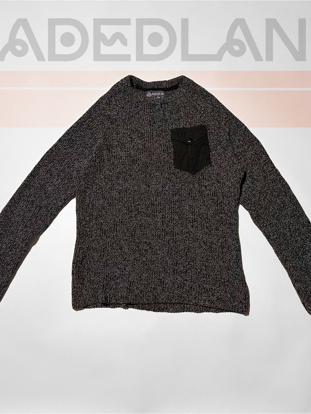 American Rag Men's Black Marled Crewneck Sweater with Chest Pocket